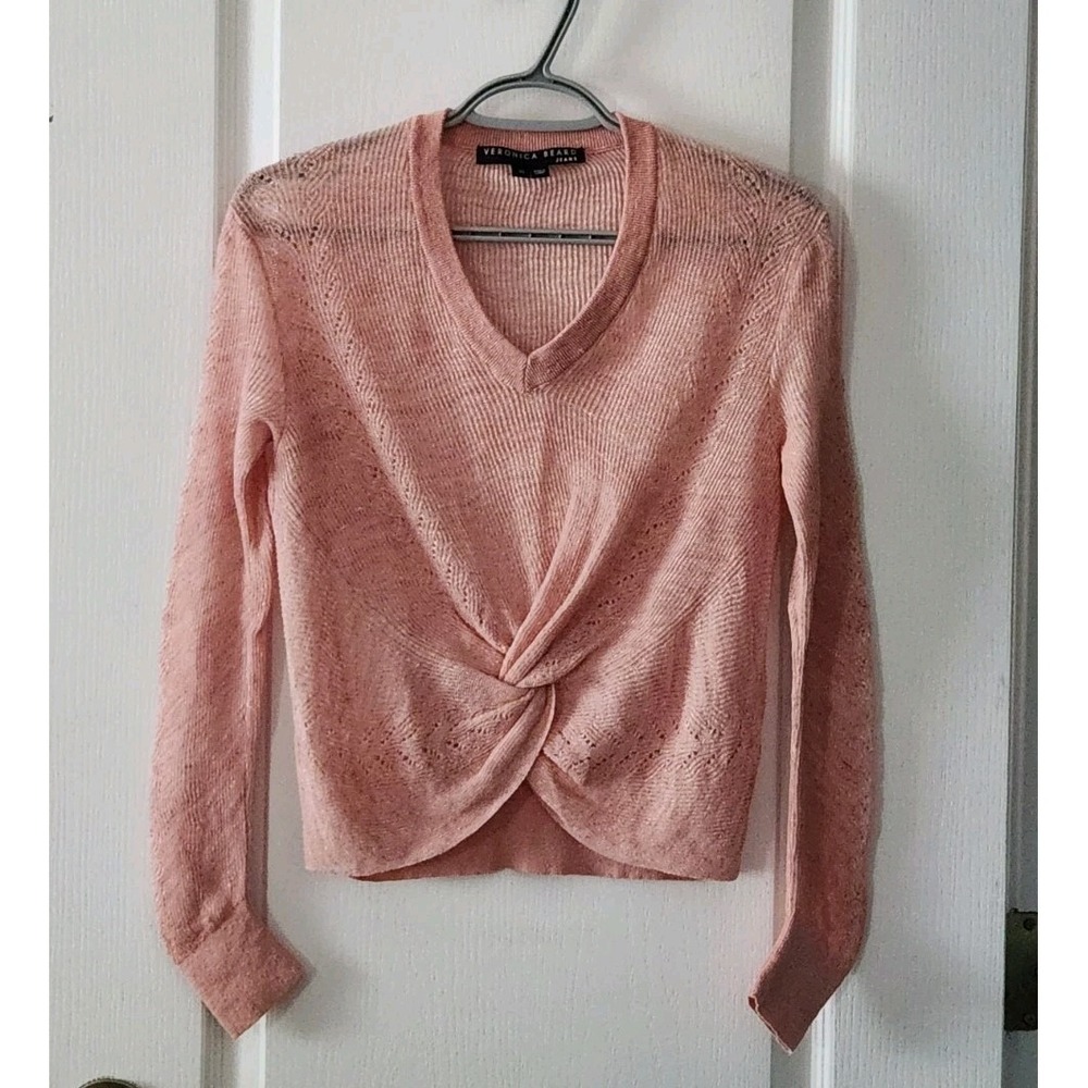 Veronica Beard Kellan Twist Front Sweater PInk Semi Sheer Linen Blend Womens XS - Picture 2 of 10